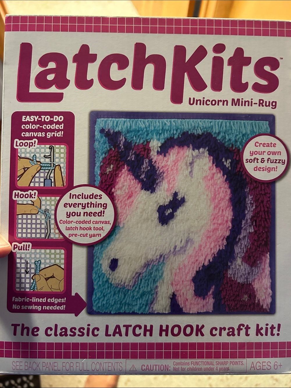 LatchKits Unicorn Mini-Rug Latch Hook Kit - Pink, Blue, Purple, White